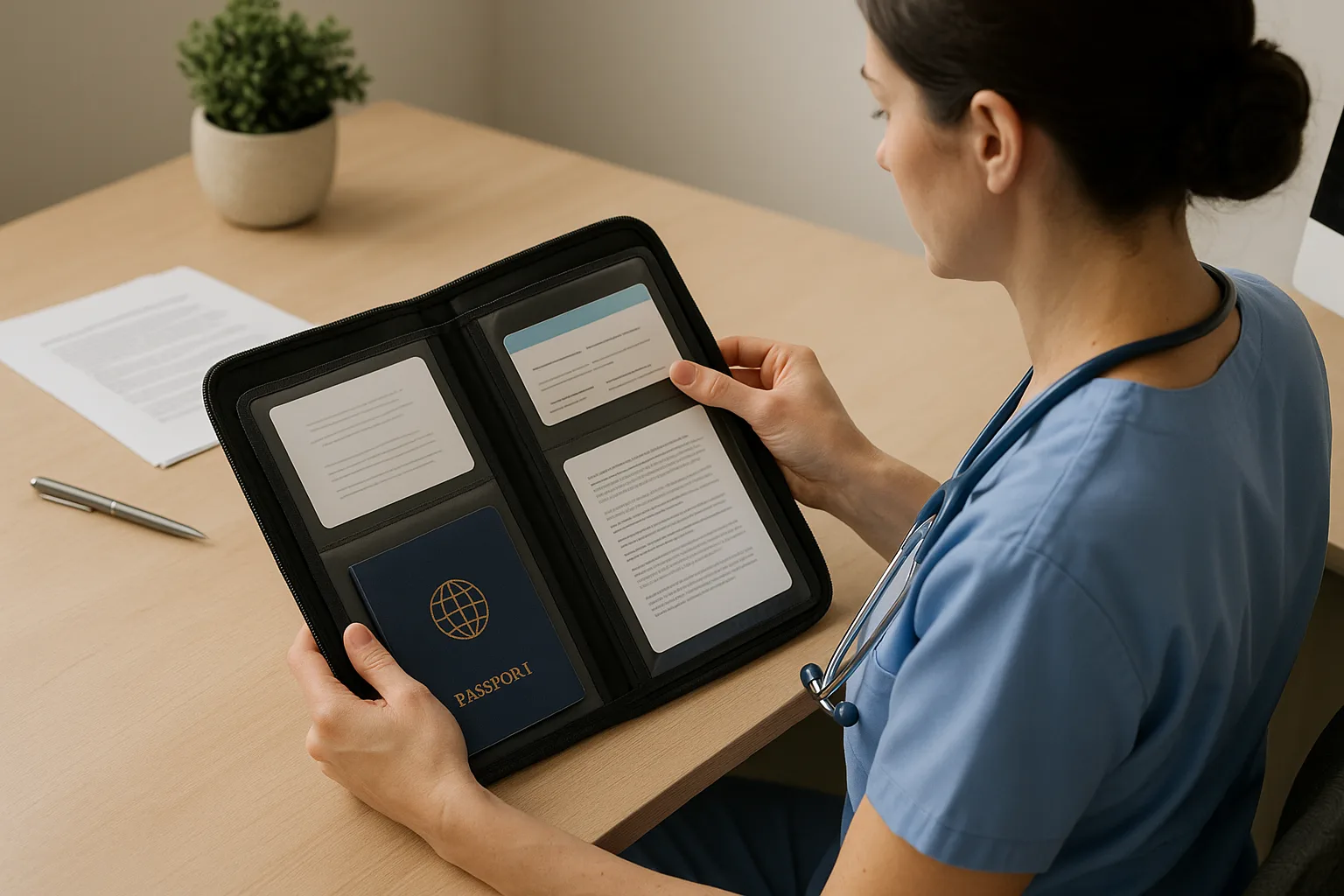 BLS Certification in Kuwait: What Nurses and Healthcare Professionals Need to Know in 2025 3 Nurse reviewing BLS certification and immigration credential documents for an overseas nursing career pathway